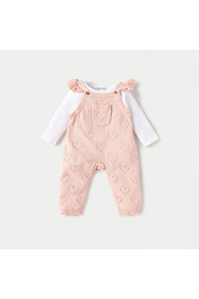 Juniors طقم تي شيرت سادة ودنغري بنقشة قلب