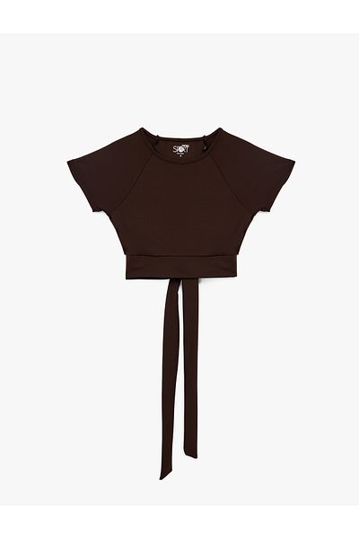 Koton Slim Fit Short Sleeve Crew Neck Crop Tie Detail Sports T-Shirt