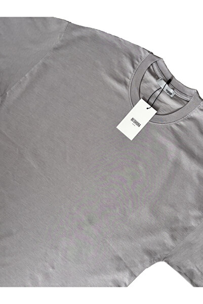Beshora Gray Crew Neck Plain Basic Unprinted Oversize Men's T-Shirt