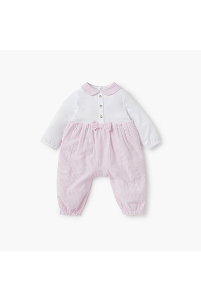 giggles Bow Accent Sleepsuit with Collar and Long Sleeves