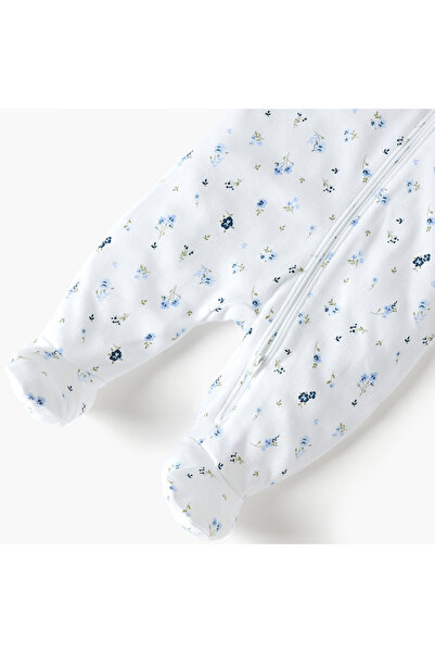 Juniors Floral Print Closed Feet Sleepsuit with Long Sleeves and Zip Closure