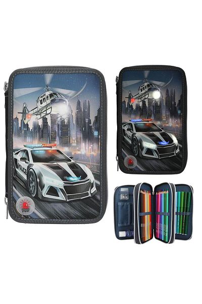 Top Model Pencil case equipped with 3 zippers with LED Police Car TOPModel