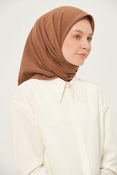 Madame Polo Poly Coton Square Scarf Cappuccino Cotton Breathable Fabric