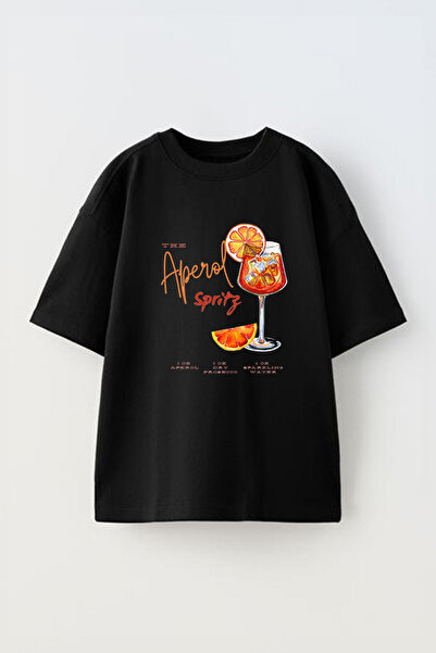 Anetos Tricou Aperol Spiritz Pre cu imprimeu Cotton Black supradimensionat