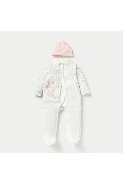 Juniors Printed Velour Closed Feet Sleepsuit with Cap