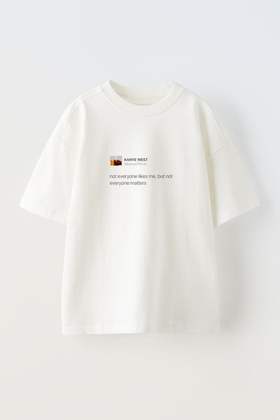 Anetos تي شيرت Kanye Tweet مطبوع من الأمام من القطن الأبيض كبير الحجم
