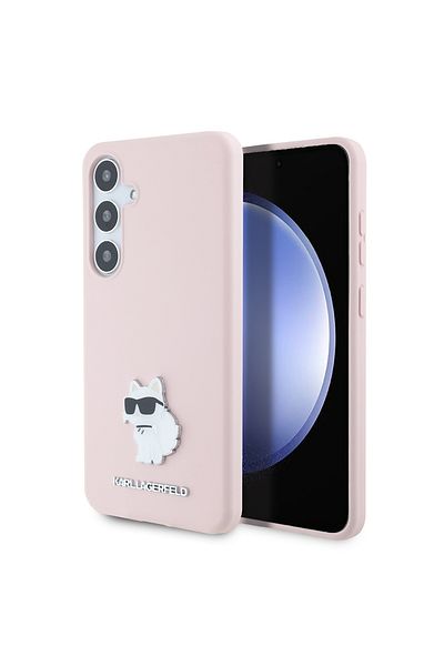 Karl Lagerfeld Case for Samsung Galaxy S24 Plus - Karl Lagerfeld Premium Silicone - Pink Choupette Metal Pin