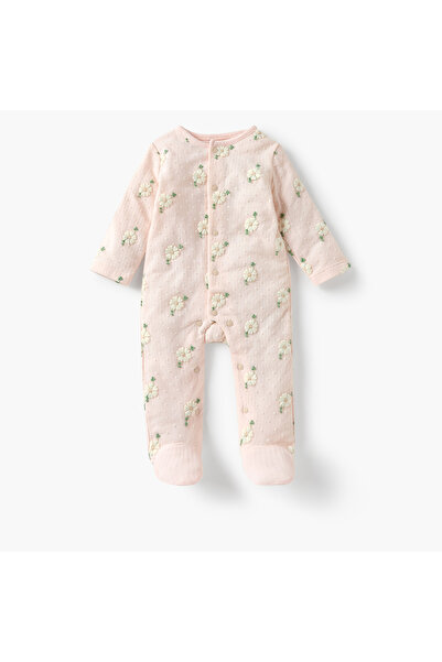 giggles All-Over Floral Embroidered Closed Feet Sleepsuit with Long Sleeves