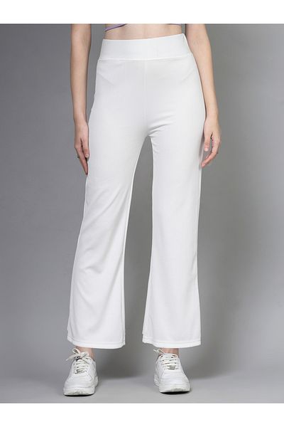 PAUSE By Styli Women White Solid Wide Waistband Flared Pants