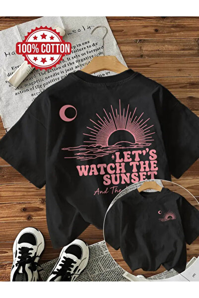 AEMİ Tricou unisex cu grafica Watch The Sunset, de tip oversize, cu decolteu ...