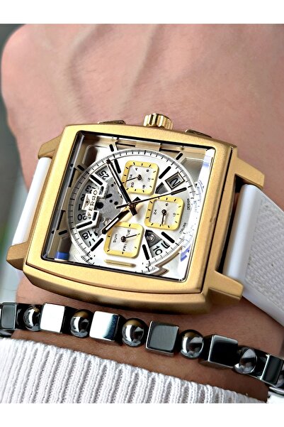 FERRO Beyaz Renk Bez Kordon Fonksiyonlar Aktif Erkek Kol Saati + BİLEKLİK