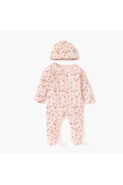 Juniors طقم نوم وقبعة بطباعة كاملة وأقدام مغلقة