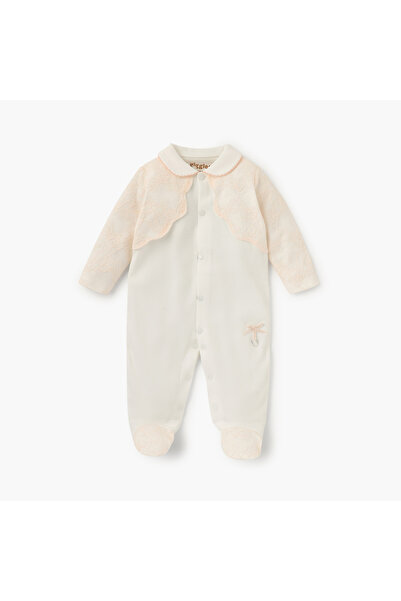 giggles بدلة نوم بتفاصيل دانتيل وأقدام مغلقة وياقة وأكمام طويلة