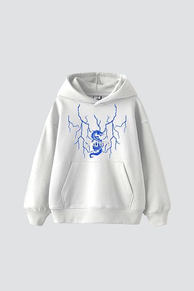 Sekizbiraltı Λευκό φούτερ με στάμπα Future Lightning Oversize Unisex