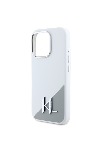Karl Lagerfeld Husă pentru iPhone 16 Pro - Karl Lagerfeld Silicon MagSafe - Inițiale metalice White Shadow