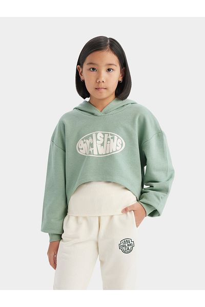 DeFacto Girls' 2-Piece Set Crop Hooded Printed Sweatshirt & Tank Top