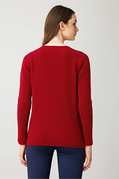 Desen Triko Women's Crew Neck Beaded Wool Sweater V.Rot