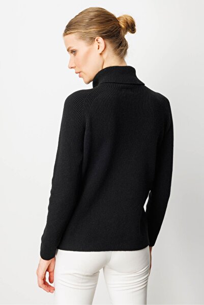 Desen Triko Women's Full Turtleneck Sleeve Beaded Wool Sweater Black