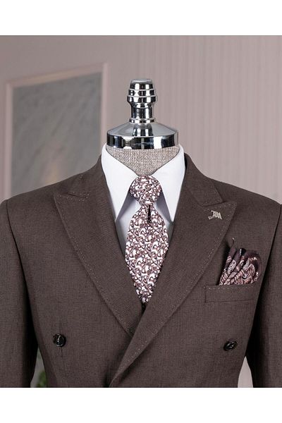 TerziAdemAltun Italian Style Slim Double Breasted Men's Single Jacket Brown T13661