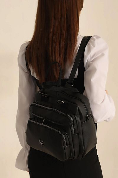 MILANOFOX Black Soft Leather Multi-Compartment Women's Hand, Shoulder and Backpack – Lined, Zippered, Multi-Purpose Model