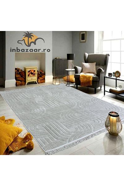 OEM Covor 3D în relief acolade 678A 100x300 cm Gri