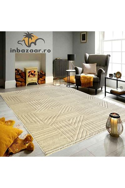 OEM Covor 3D în relief geometric 692B 160x250 cm Crem