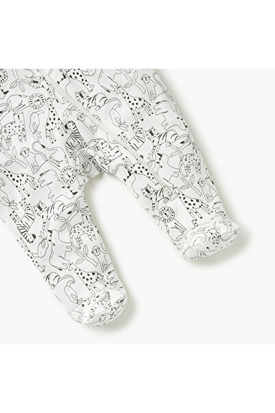 Juniors Animal Print Sleepsuit with Long Sleeves and Zip Closure