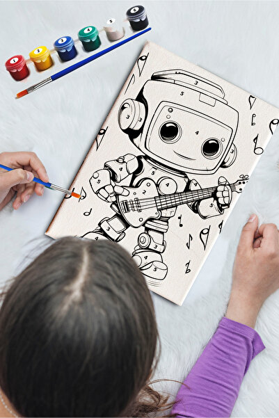 Postermanya Robot Sayılarla Boyama Tuval Seti Çocuk, Kodlamalı Hobi Aktivite,...