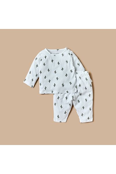 Juniors All-Over Cactus Print Long Sleeves T-shirt and Elasticated Pyjama Set