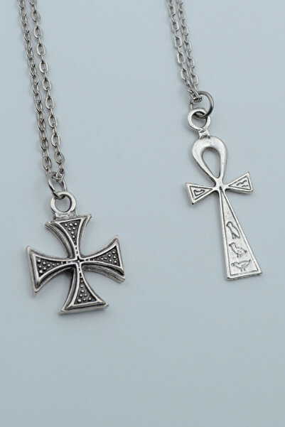 Bu Farklı 2'liSembollü Ankh Anahtarı Nil’in Anahtarı Haç Gümüş Kaplama Kolye ...