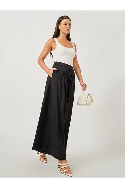 Take Two By Styli Solid Gathered Detail Wide Leg Trousers