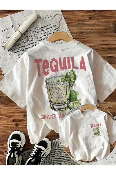 AEMİ Unisex Tequila Printed Oversize Crew Neck T-Shirt