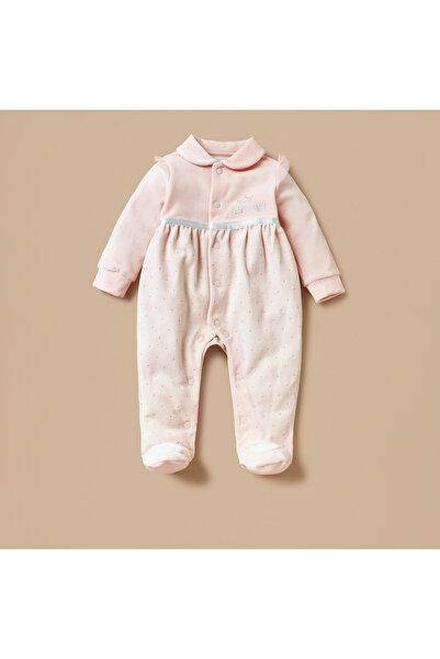 giggles Embellished Velour Closed Feet Sleepsuit with Button Closure