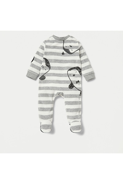 Juniors Striped Closed Feet Sleepsuit with Long Sleeves and Beanie Cap
