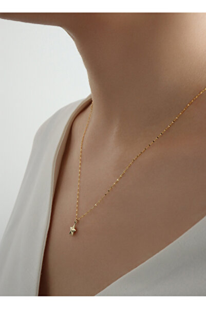 DİAMİNE PIRLANTA 14 Ayar Altın Aynalı Zincir 3 Boyutlu Yıldız Kolye