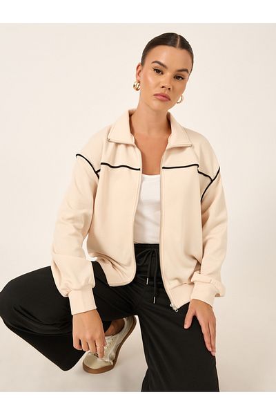 Styli Contrast Trim Regular Fit Regular Length Bomber Jacket