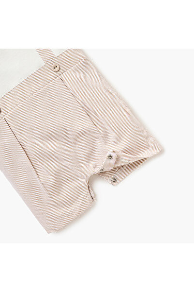 giggles Striped Romper with Bow Detail and Short Sleeves