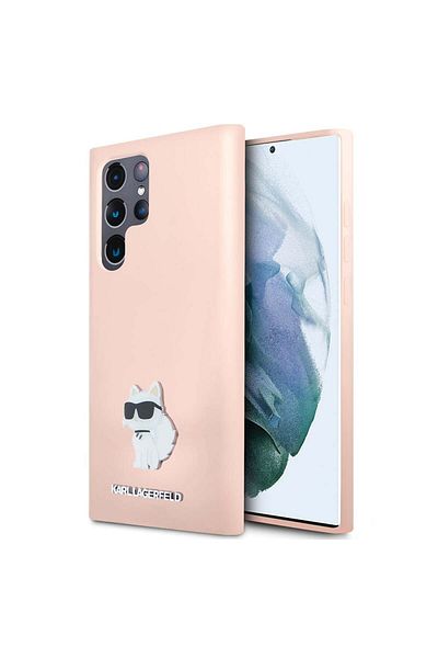 Karl Lagerfeld Carcasă pentru Samsung Galaxy S23 Ultra - Karl Lagerfeld Silicon Premium - Pin metalic Choupette roz