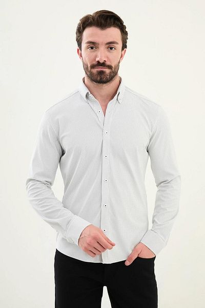 Mcr Ανδρικό πουκάμισο με ριγέ Slim Fit Cotton 27075