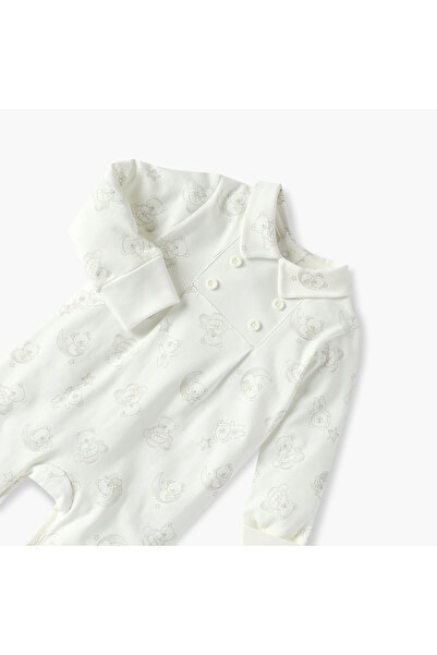 giggles Bear Print Closed Feet Sleepsuit with Long Sleeves