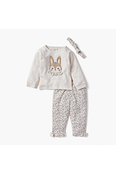 Juniors Printed T-shirt with Pyjama and Headband