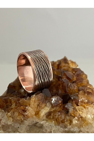 Melisa MoonCo , Saf Bakır Yüzük, Suyolu Eskitme Desenli,Bakırın Şifası ile