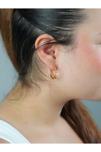 Sumen Butik Auger Patterned Ring Clip Gold and Silver Steel Earrings