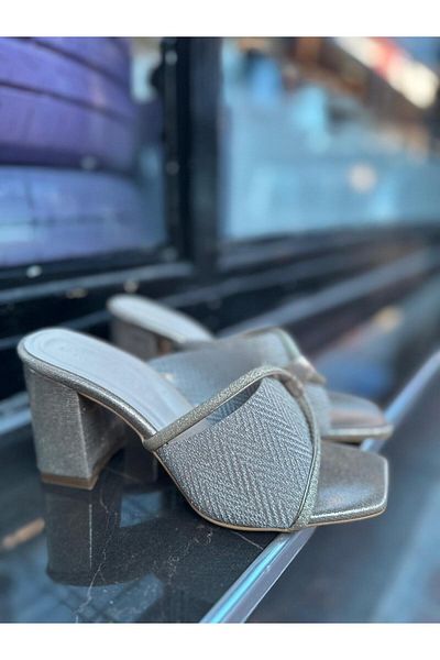 MİSS PARK MODA نعال بكعب سميك فضي
