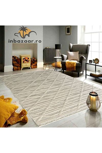 OEM Covor 3D în relief zigzag 036B 80x150 cm Crem