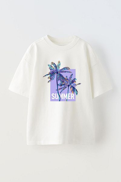 Anetos Summer Front Printed Cotton White Oversize t Shirt