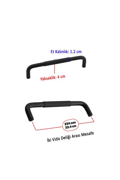 Badem10 Uber Serrated Metal Handle 224 mm 22.4 cm Matte Black Furniture Drawer Kitchen Cabinet Cupboard Door Handles