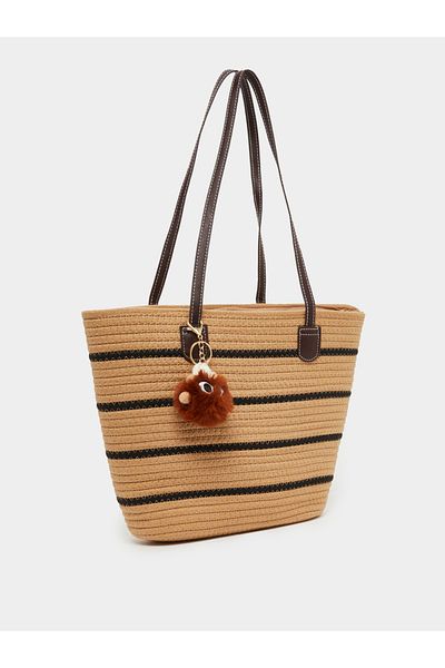 Styli Khaki Striped Tote Bag