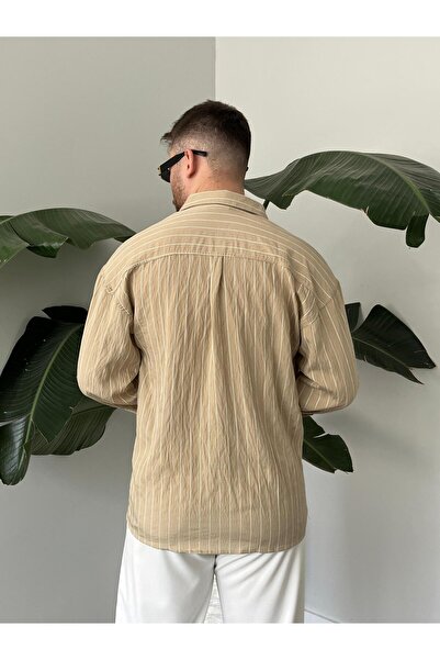 Gambocci Men's Oversize Long Sleeve Striped Shirt