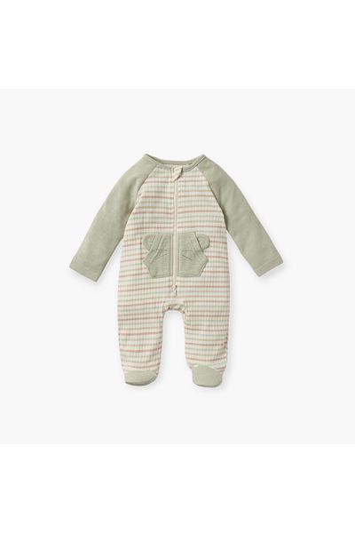 Juniors Striped Closed Foot Sleepsuit with Long Sleeves and Zip Closure